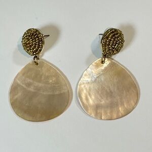 BaubleBar Gold Beaded Stud + Mother of Pearl Teardrop Drop Earrings